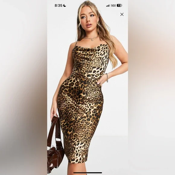I Saw It First Dresses | I Saw It First Satin Cowl Neck Tie Back Slip Mini Dress In Cheetah Print Nwot | Color: Black/Brown | Size: 8 | Sammie934's